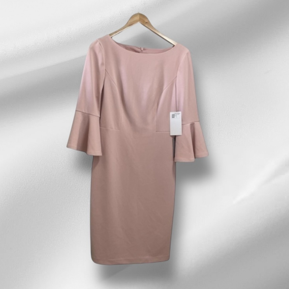 Soft Pink Midi Dress with Fluted Sleeves